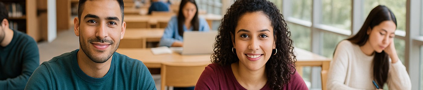Estudiantes de posgrado en biblioteca.
